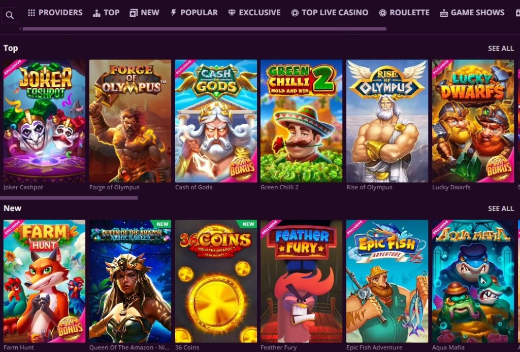 Malina Casino top game providers