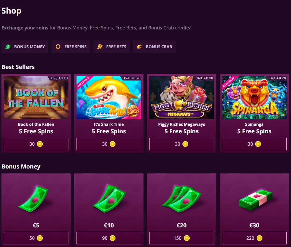 Malina Casinos bonus shop for free spins and money reward