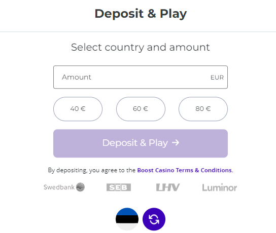 Boost Pay n play casino deposit