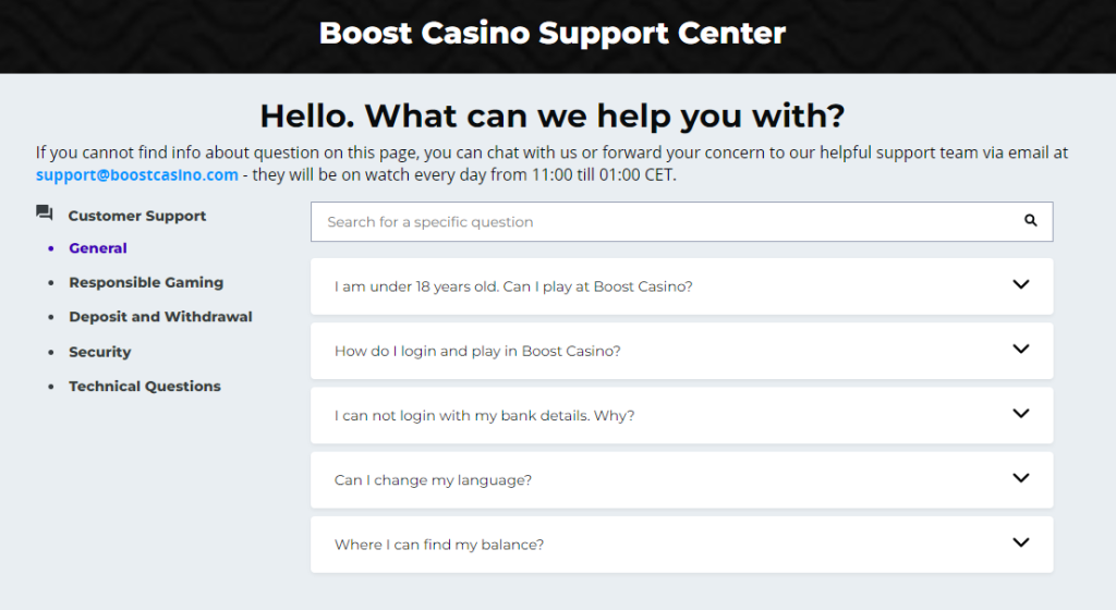 Boost support centre