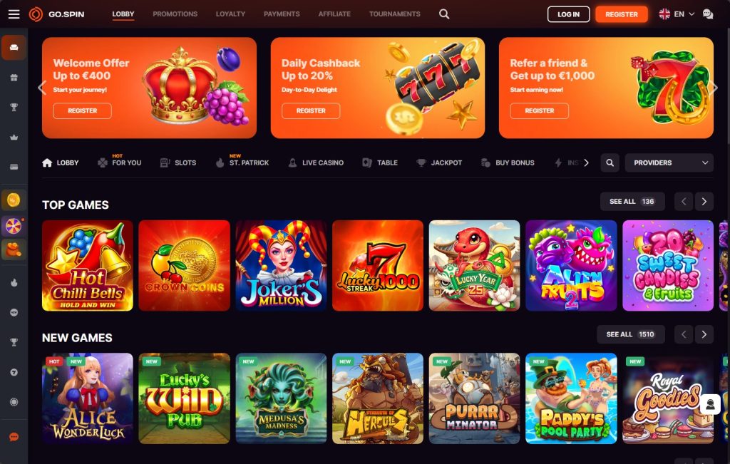 gospin casino front page