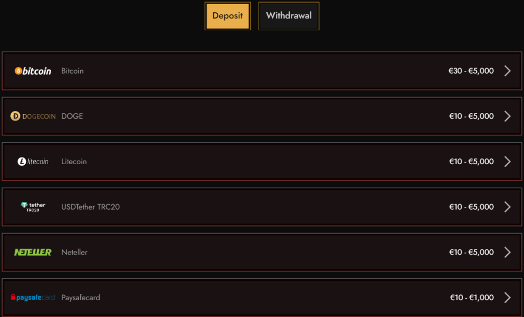Legiano deposit methods