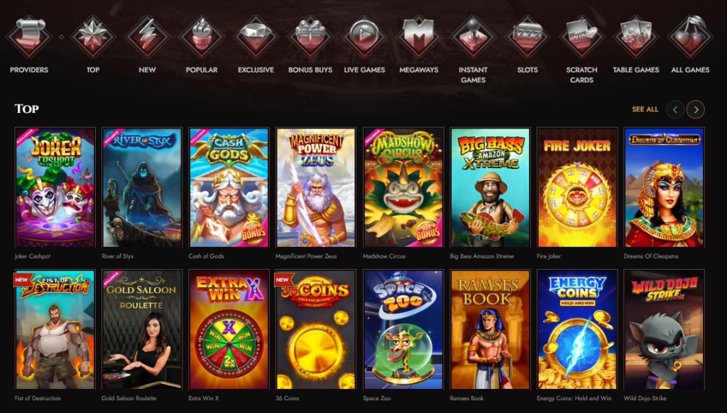 Games and slots at Legiano casino