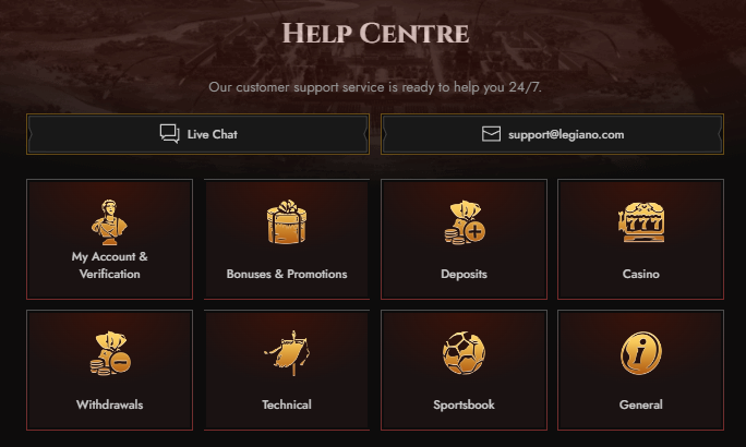 Help centre and customer support at Legianoa