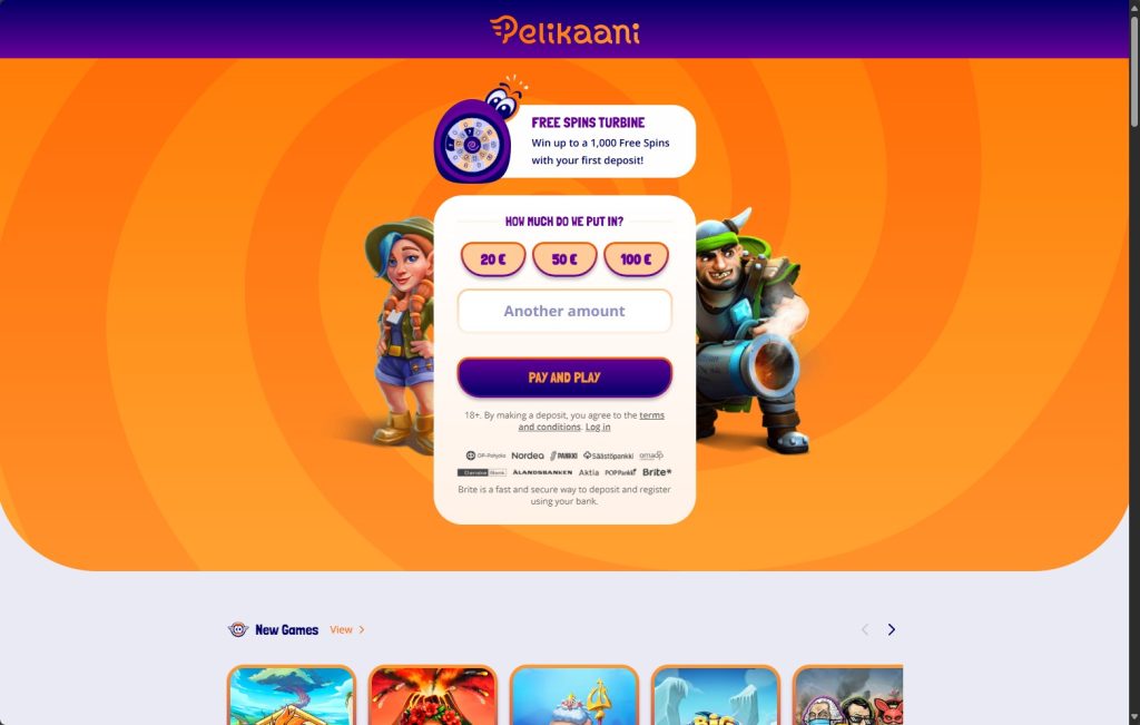 Pelikaani casino front page