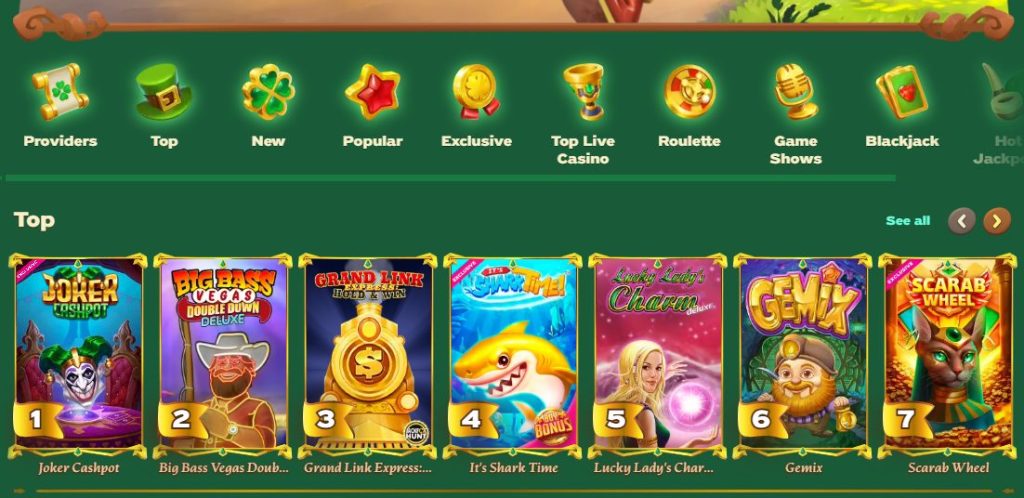 Green Luck Casino game lobby
