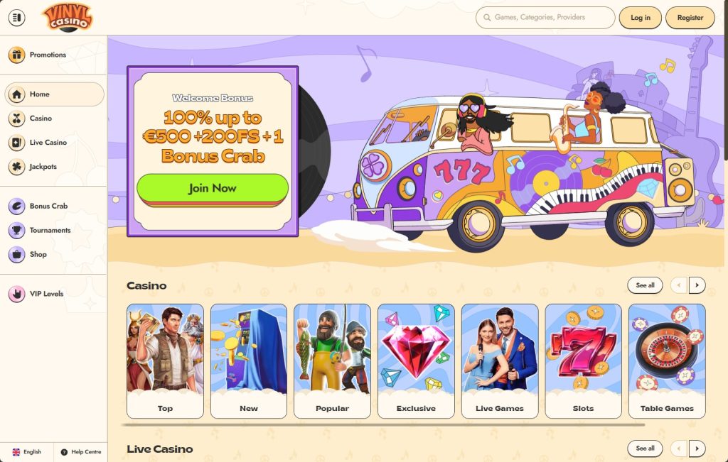 Vinyl Casino front page view