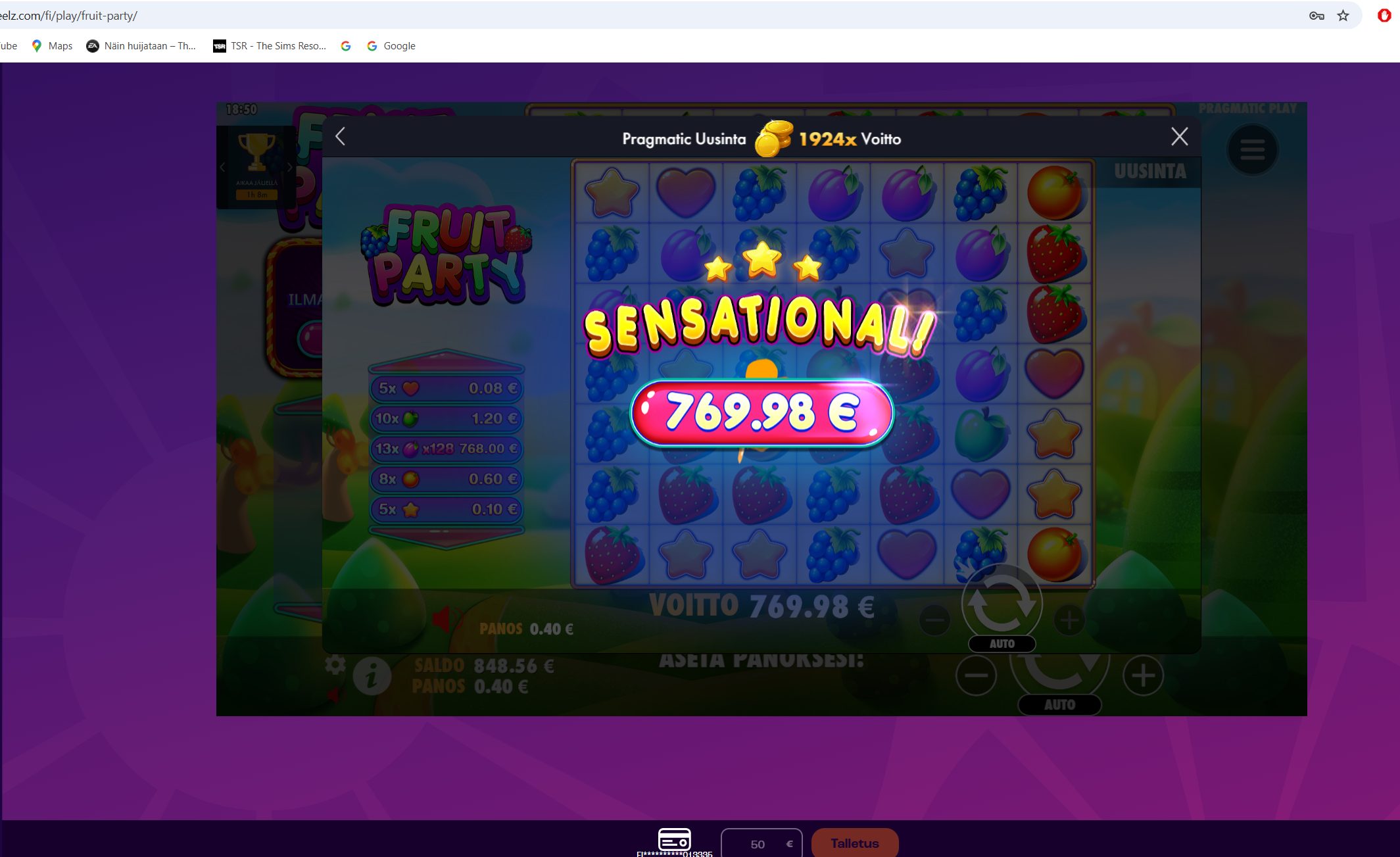 Fruit party – Wheelz (769.98 eur / 0.40 bet) | Ihalaiska