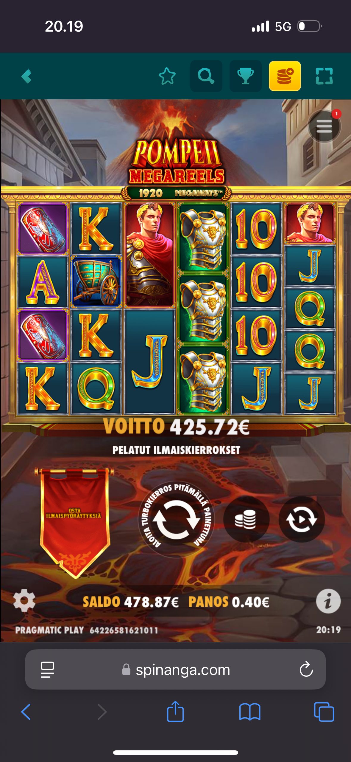 pompeii – Spinanga (425.72 eur / 0.40 bet) | Ihalaiska