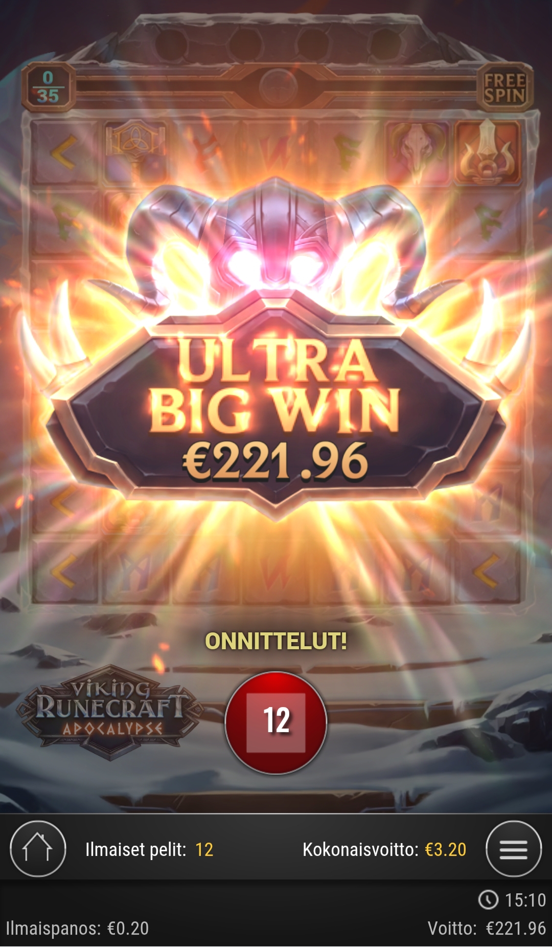 Viking Runecraft Apocalypse – Unibet (221.96 eur / 0.20 bet) | Kapteni85
