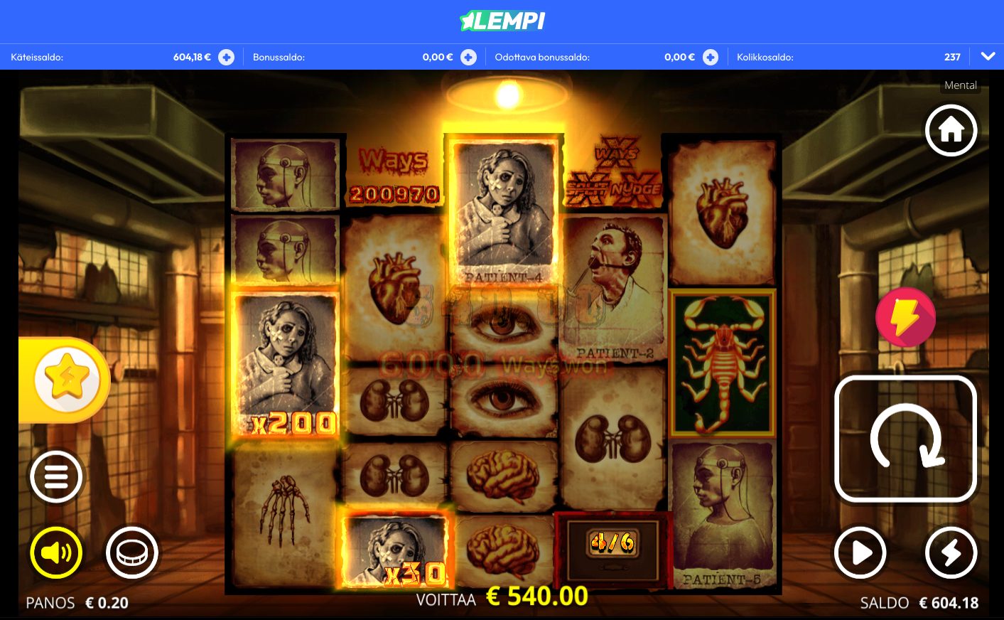 Mental – Lempi (540 eur / 0.2 bet) | thompson77