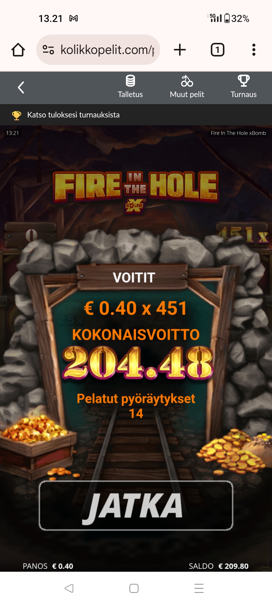 Fire in the hole – Unibet (204.48 eur / 0.40 bet) | Kapteni85