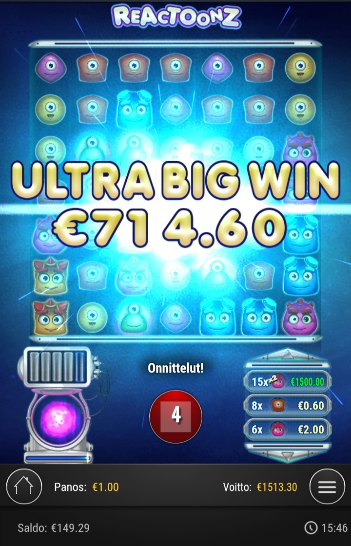 Reactoonz – UltraCasino (1513.30 eur / 1.00 bet) | juugeli1