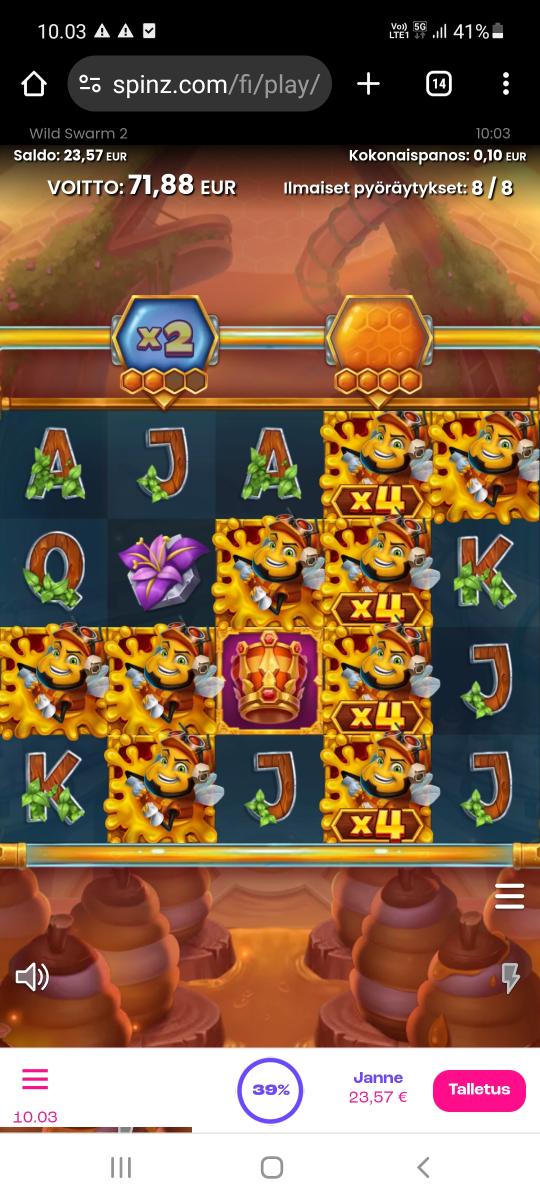 wild swarm 2 – Spinz (71.88 eur / 0.10 bet) | Jannevaan123