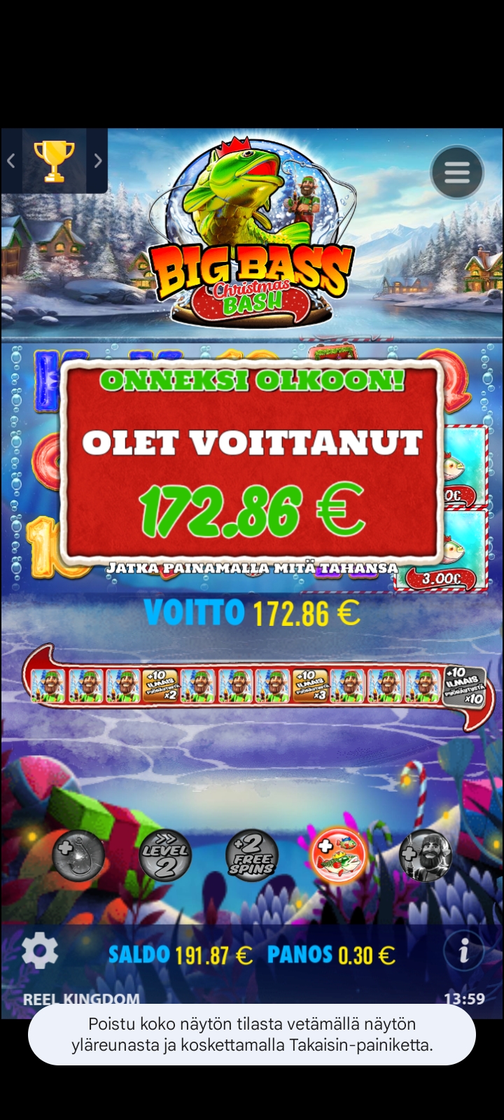 Big Bass Christmas Bash – Spinight (172.86 eur / 0.3 bet) | Nimismies.