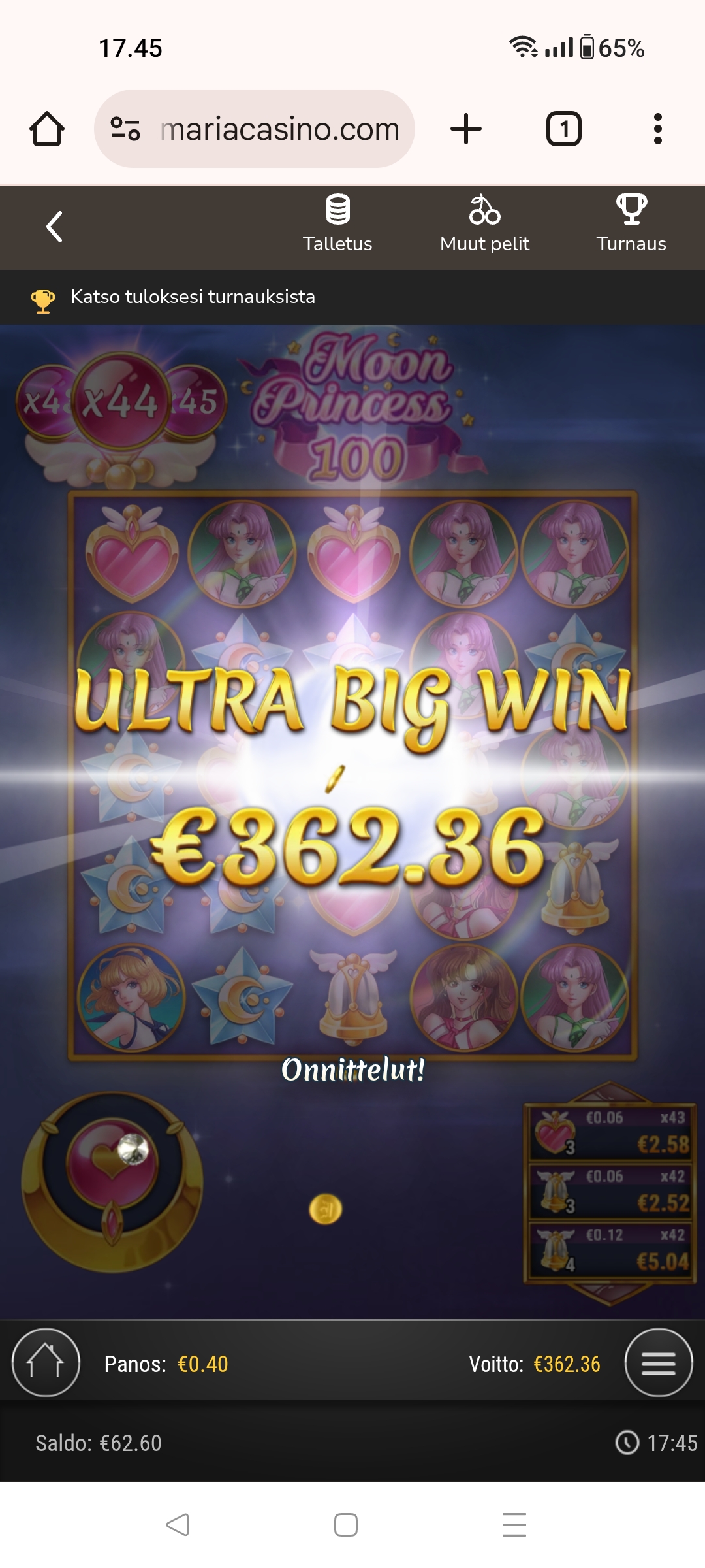 Moon princess 100 – Unibet (362.36 eur / 0.40 bet) | Kapteni85