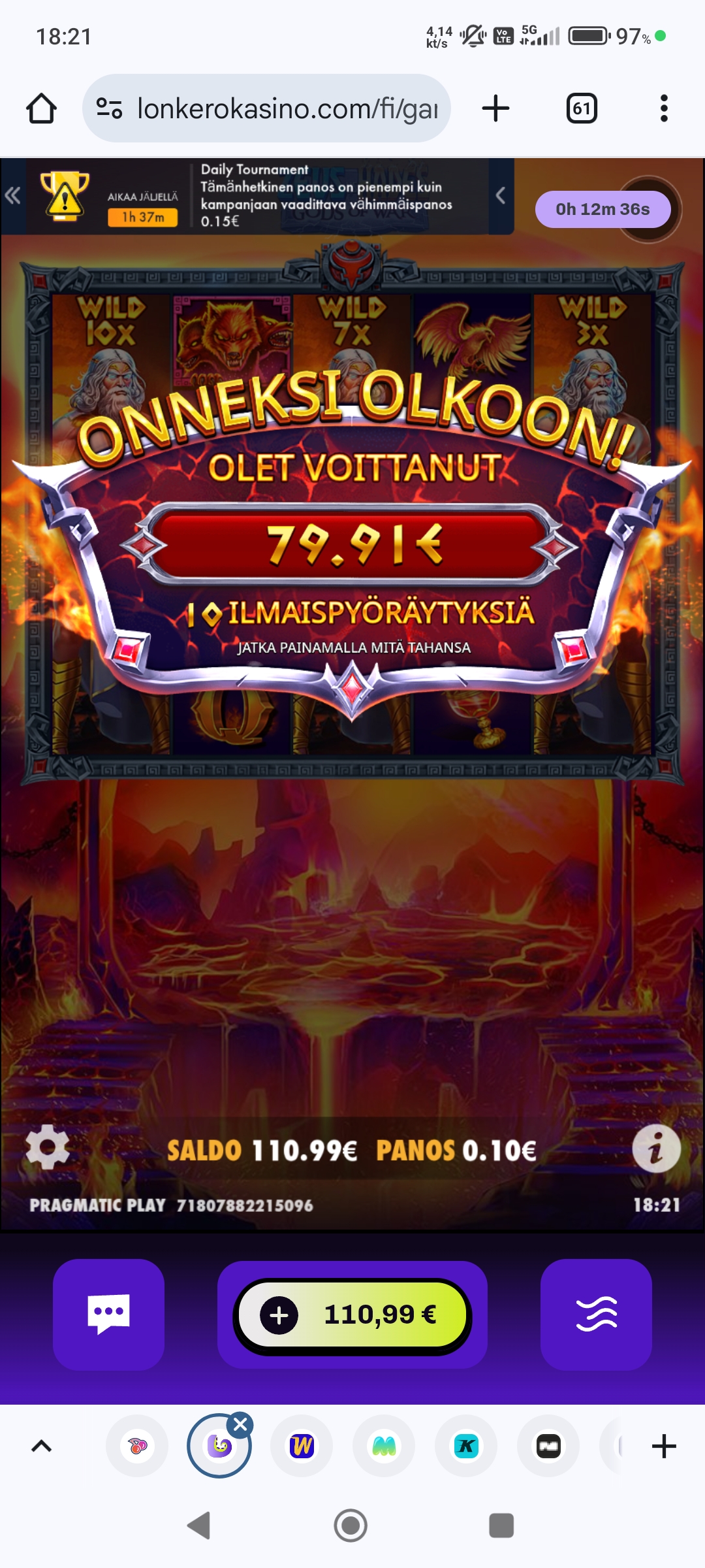 Zeus vs Hades – Lonkero (79.91 eur / 0.10 bet) | Milla H
