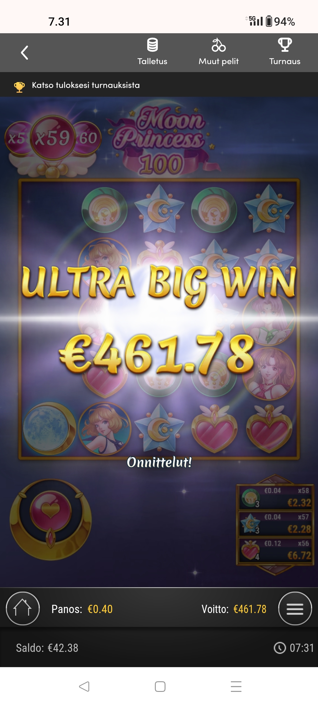 Moon princess 100 – Unibet (461.78 eur / 0.40 bet) | Kapteni85