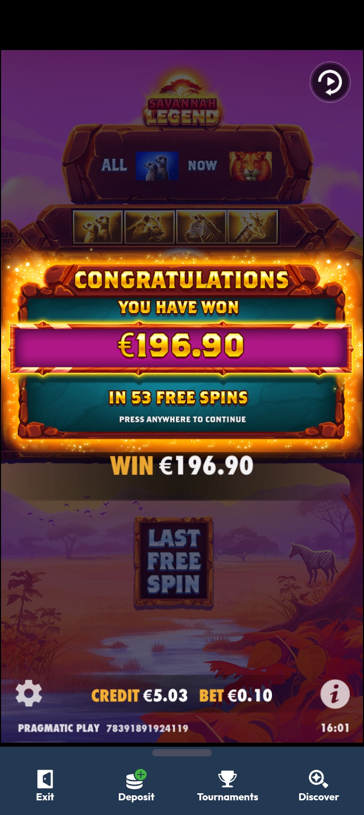 savannah legends – Betsson (196.90 eur / 0.10 bet) | Wunder90