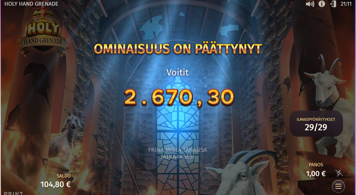 holy hand grenade – Spinz (2670.3 eur / 1 bet) | Kapteni85