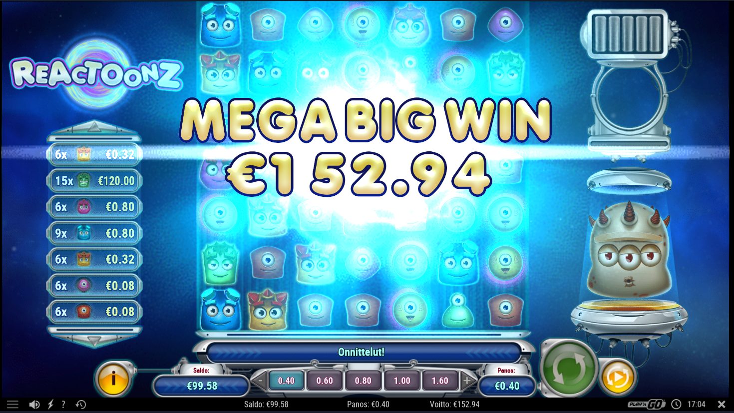 Reactoonz – Nubet (152.94 eur / 0.4 bet) | Annero